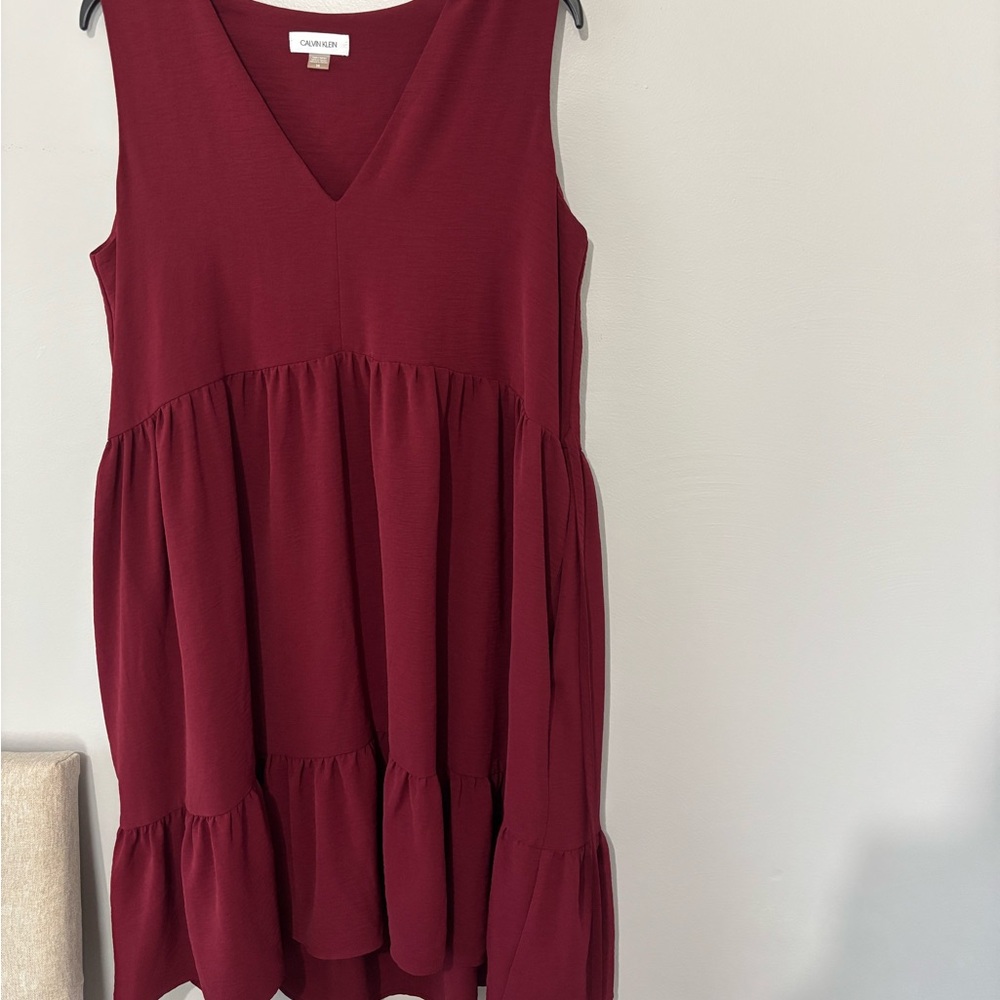 Calvin Klein Deep Red V-Neck Dress